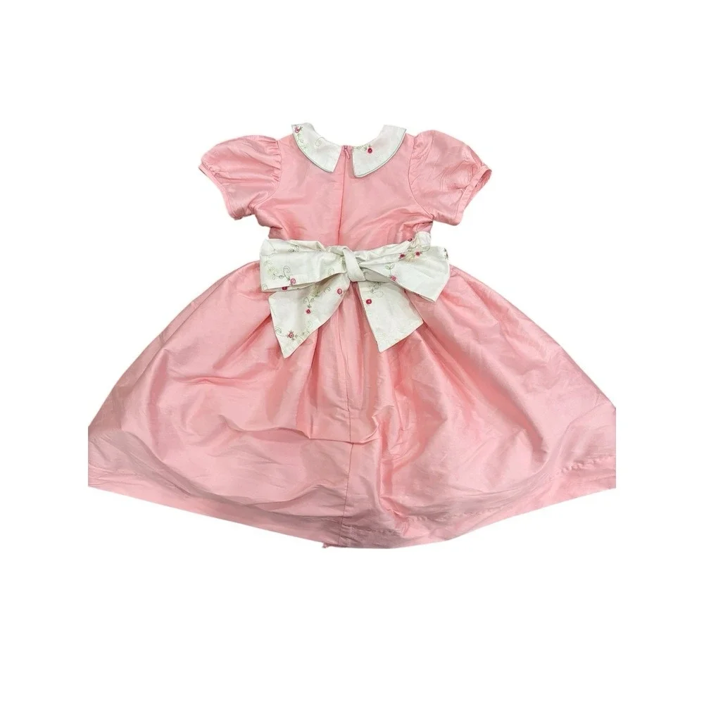 Vtg‎ Susanne Lively Girls Pink Silk Party Dress Embroidered Sz 6 Wedding Easter